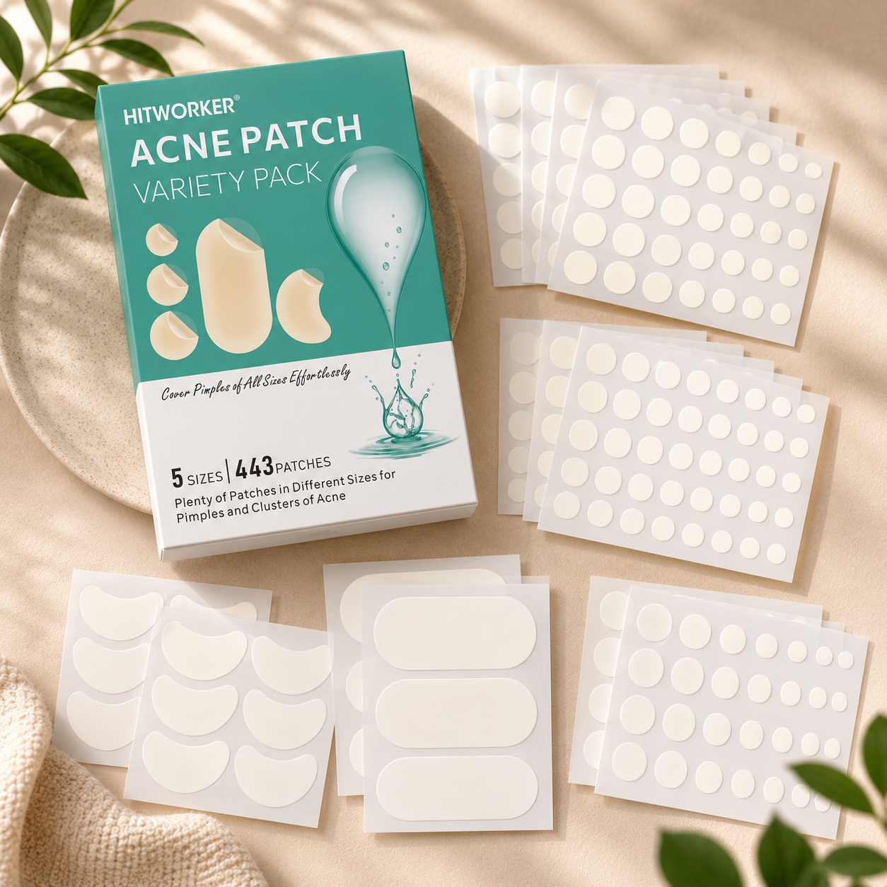 Hydrocolloid Pimple Patches – 5 Sizes, 443 pcs