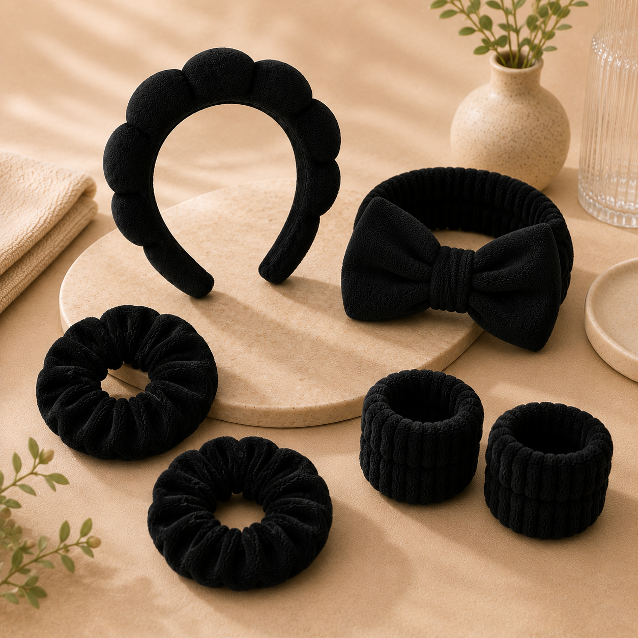 6Pcs Black Sponge Spa Headbands