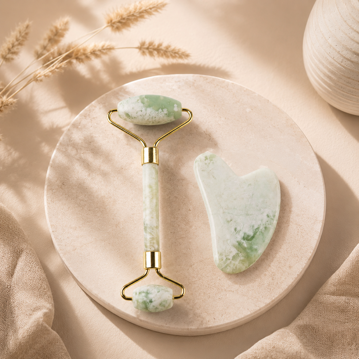 110g Xiu Yu White Jade Facial Roller Gua Sha Set