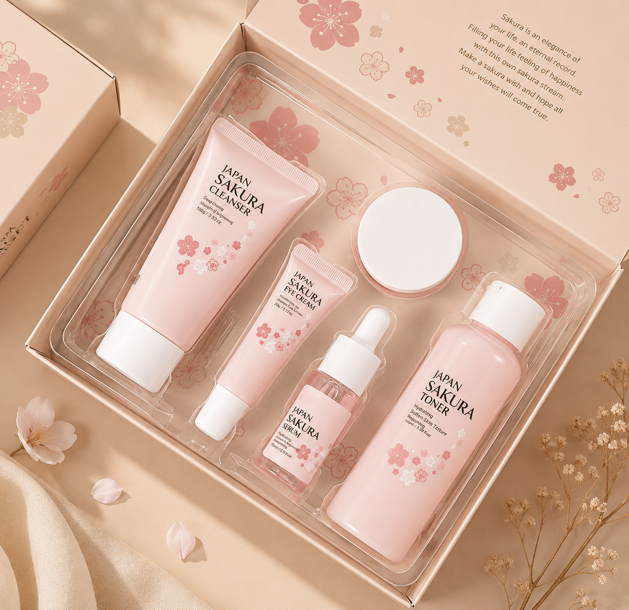 Cherry blossom Hydrating Face Cream 5-Piece Skincare Set